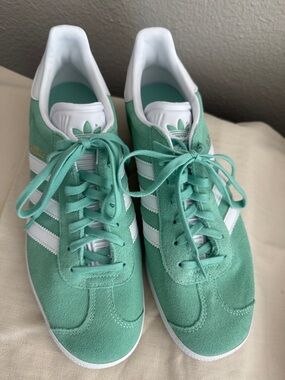 Adidas Gazelle Sneakers in Mint Green and White- Fits size 10 woman